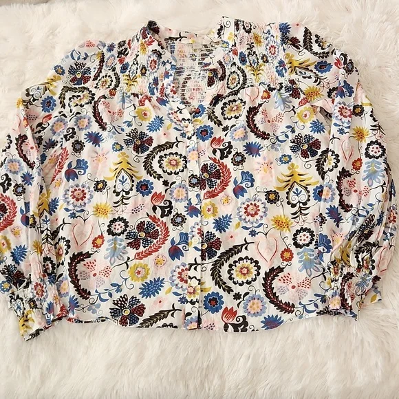 Boden Ruched Long Balloon Sleeve Blouse Womens Size 6 - Picture 2 of 11